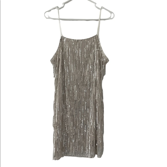 Altar’d State Gwen Sequin Fringe Dress White Silver Size XL Adjustable Straps - Picture 3 of 5